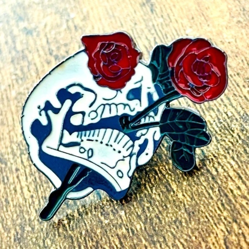 Skull and Roses Enamel Pin, NWT